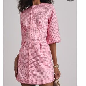 Vita Grace Pretty in Pink Gayle Puff Sleeve Button Front Dress Size XS